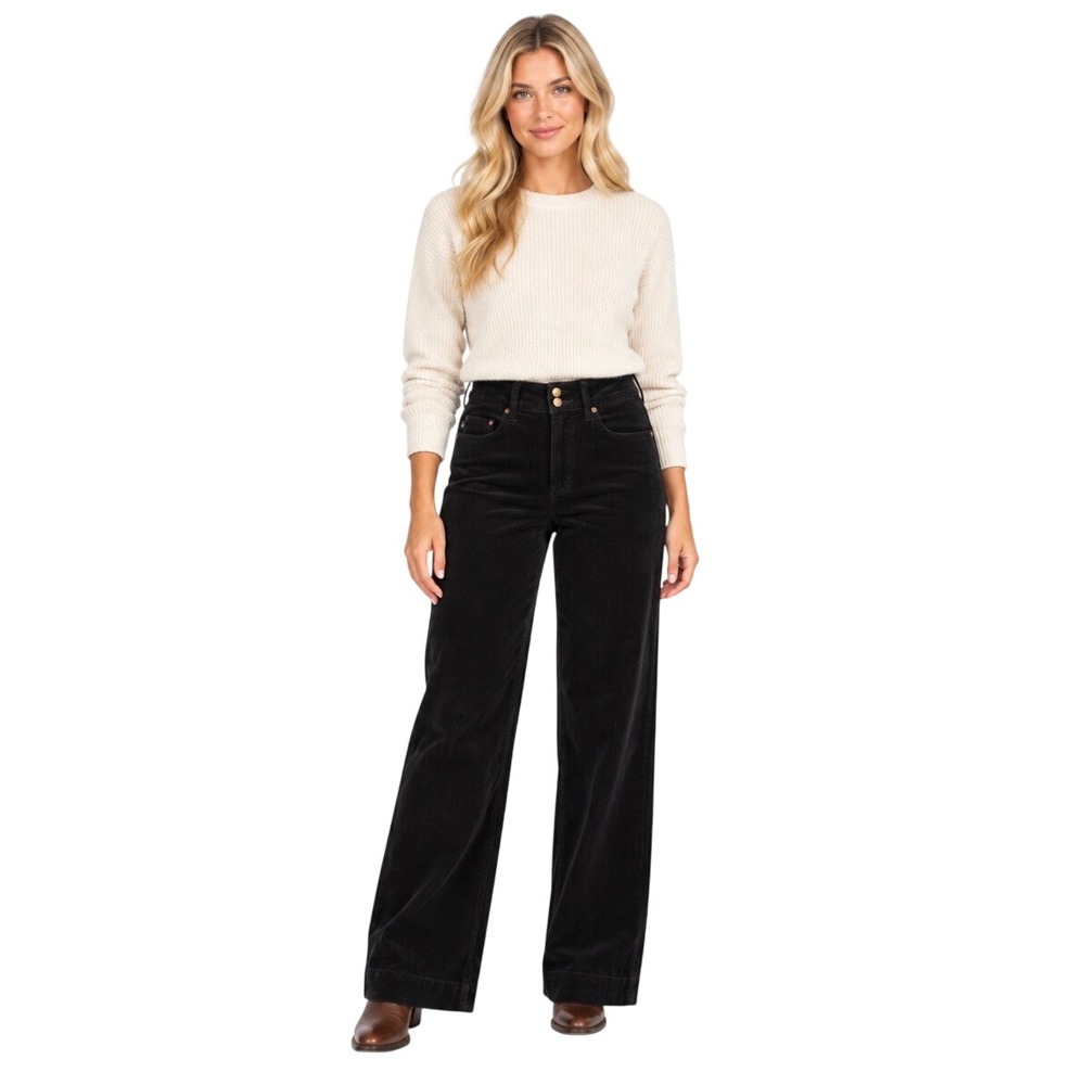 NWT Judy Blue High Waist Wide Leg Corduroy Pants Black Size 7/28 JB88921 BK